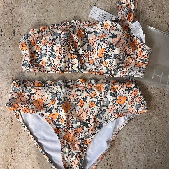 CUPSHE Women's Bikini Sets Two Piece One Shoulder Mid Rise Scalloped Edges Large - Picture 3 of 9